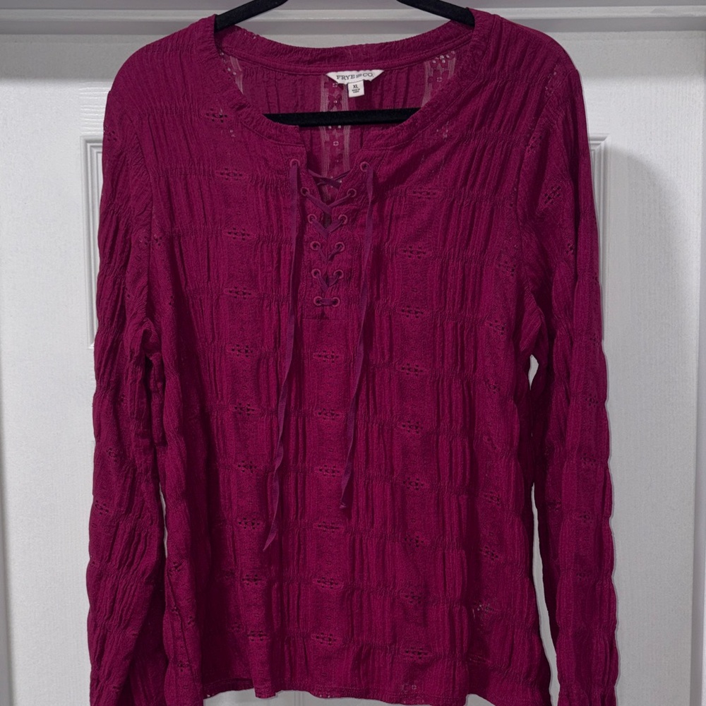 FRYE AND CO. Berry Lace-Up Long Sleeve Top